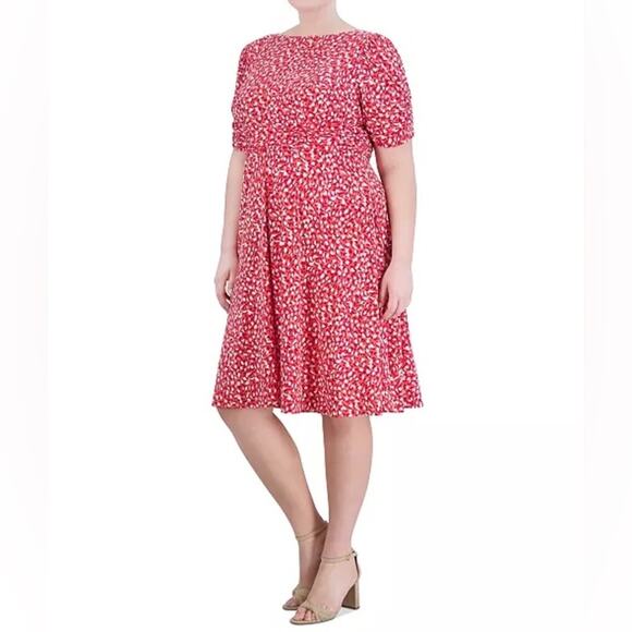 Jessica Howard Plus Size Printed Ruched-Sleeve Dress Women’s Sz 18W NWT - Picture 3 of 9